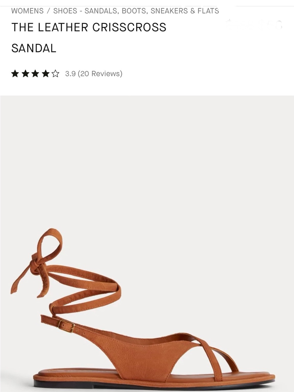 Everlane The Leather Crisscross Sandal - Cinnamon Size 8